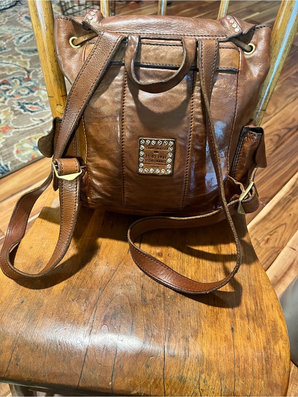 Campomaggi Brown Leather Backpack with Flap & Front Pocket - Picture 3 of 8